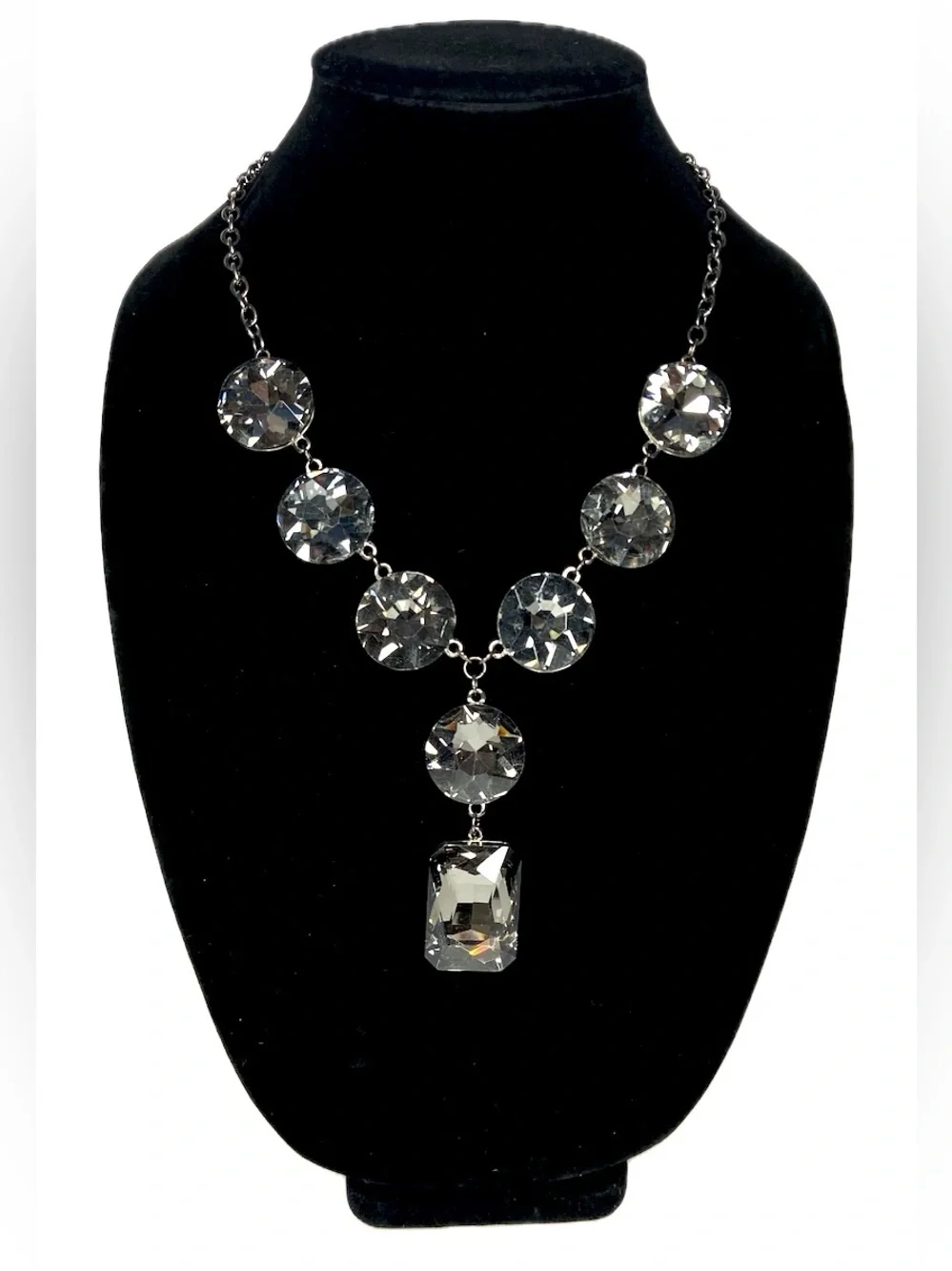 Statement Piece Necklace - Silver-Tone Sparkling Pendant - Picture 1 of 3